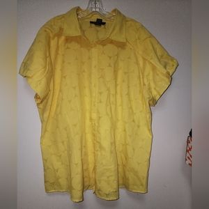 Ashley Stewart Yellow Bid Dot Pattern Button Down Short Large Sleeve Shirt 22W